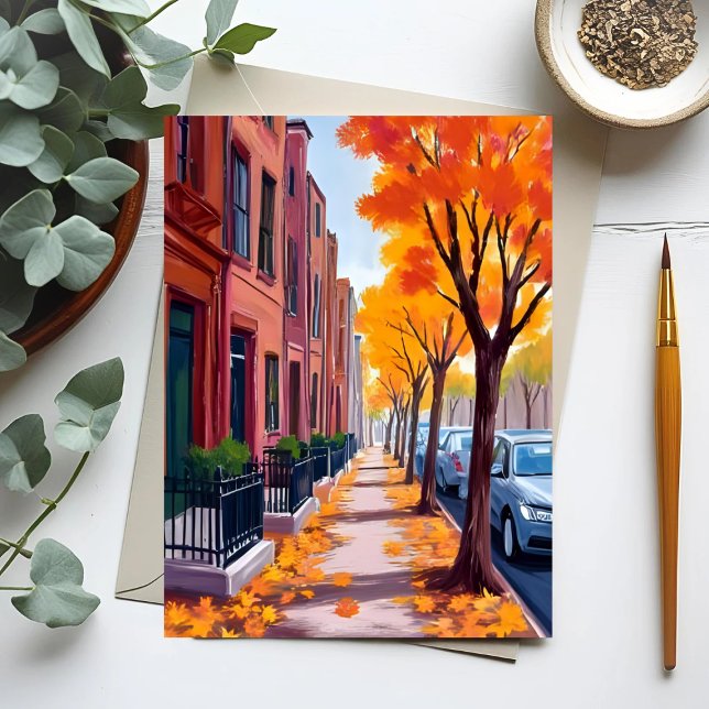 Cartão Postal Boston Autumn Foliage Watercolor (Criador carregado)