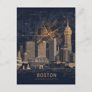 Cartão Postal Boston, Boston Massachusetts Panorama da Cidade Co