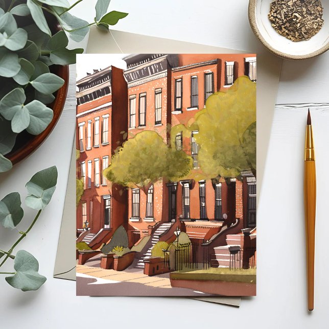 Cartão Postal Boston Brownstones | Beacon Street Watercolor (Criador carregado)