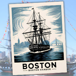 Cartão Postal Boston Harbor New England Retro Coastal Náutico