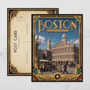 Cartão Postal Boston Massachusetts Arte Deco Vintage Idade Doura