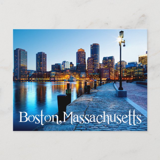Cartão Postal Boston Massachusetts Skyline no Sunset Postar Card (Frente)
