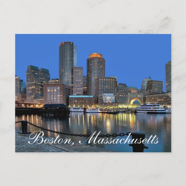 Cartão Postal Boston Massachusetts Skyline no Sunset Postar Card (Frente)