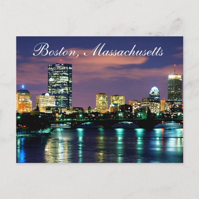 Cartão Postal Boston Massachusetts Skyline no Sunset Postcard (Frente)