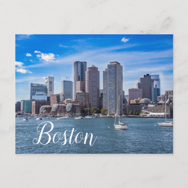Cartão Postal Boston Massachusetts Skyline Postcard Waterfront (Frente)
