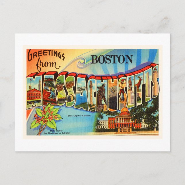 Cartão Postal Boston nº 2 MÃES de Massachusetts Souvenir (Frente)