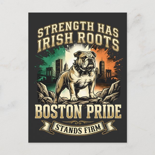 Cartão Postal Boston Pride Irish Roots Bulldog (Frente)
