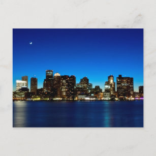Cartão Postal Boston skyline com lua