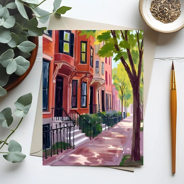 Cartão Postal Boston Summer | Massachusetts Brownstone Houses (Criador carregado)