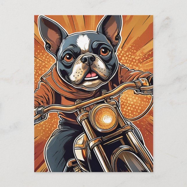 Cartão Postal Boston terrier Biker (Frente)