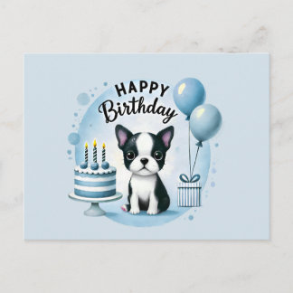Cartão Postal Boston Terrier Birthday Postc– Cute Dog Greeting C