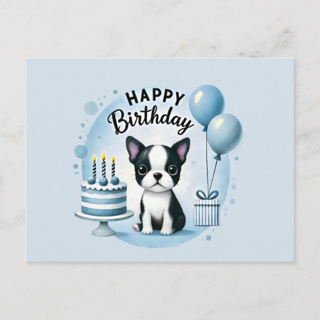 Cartão Postal Boston Terrier Birthday Postc– Cute Dog Greeting C (Frente)