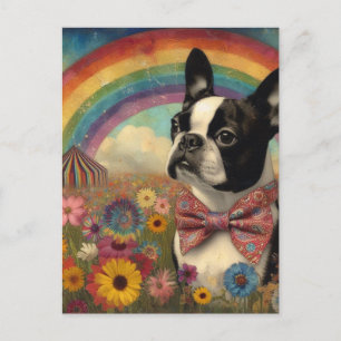 Cartão Postal Boston Terrier Circus Hippie Rainbow