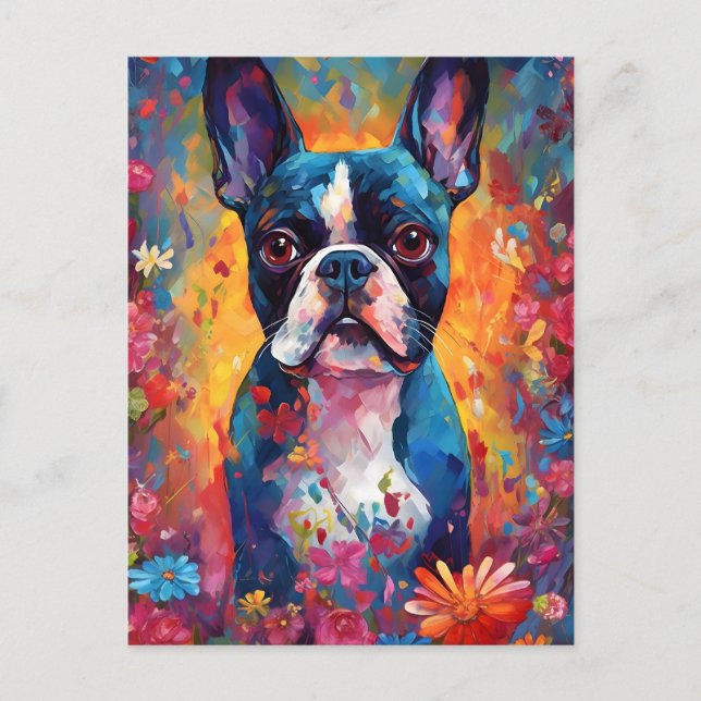 Cartão Postal Boston Terrier colorido (Frente)