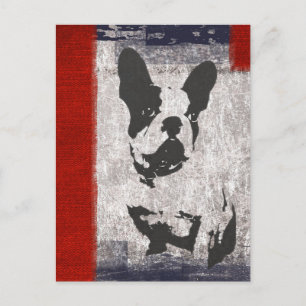 Cartão Postal Boston Terrier em preto e branco com limite vermel