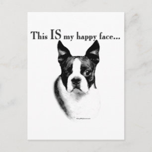 Cartão Postal Boston Terrier Face Feliz