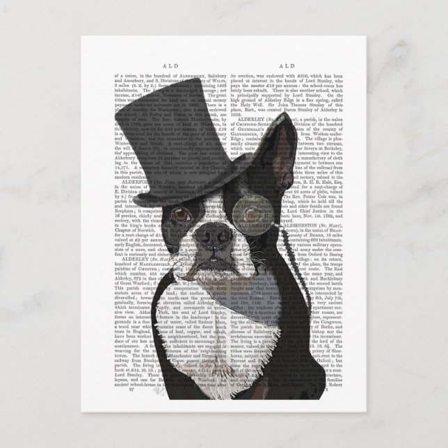 Cartão Postal Boston Terrier, Formal Hound e Chapéu (Frente)