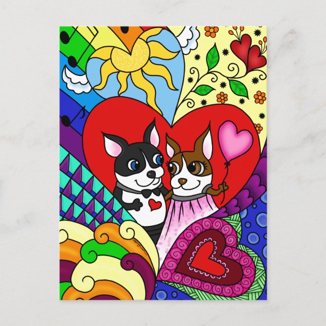 Cartão Postal Boston Terrier in Doodle Patterno Personalizável (Frente)