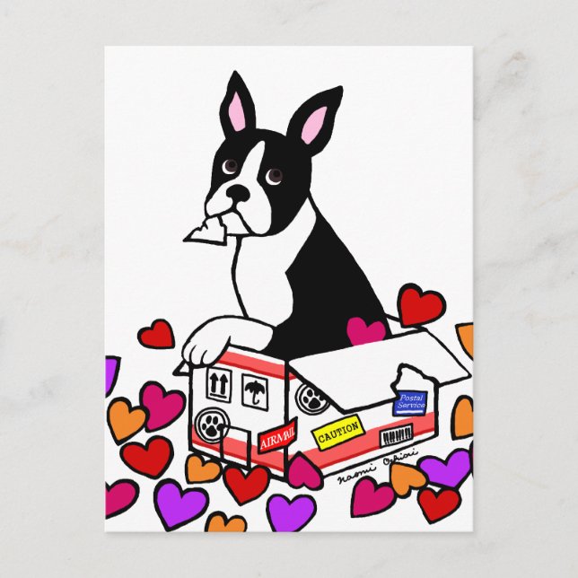 Cartão Postal Boston Terrier no cartum (Frente)