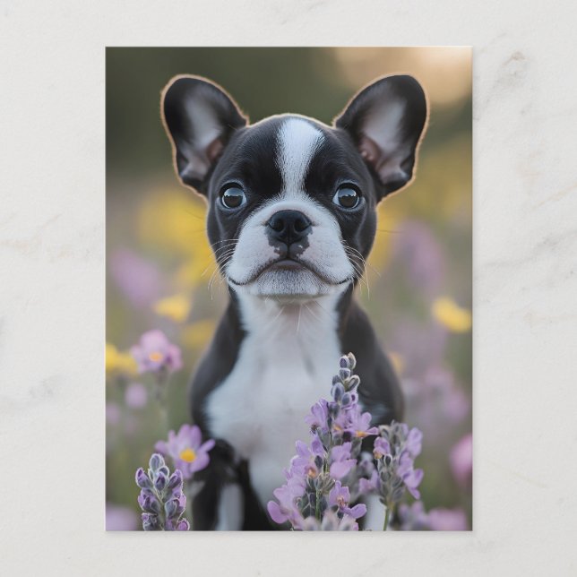 Cartão Postal Boston Terrier Puppy Lupine (Frente)