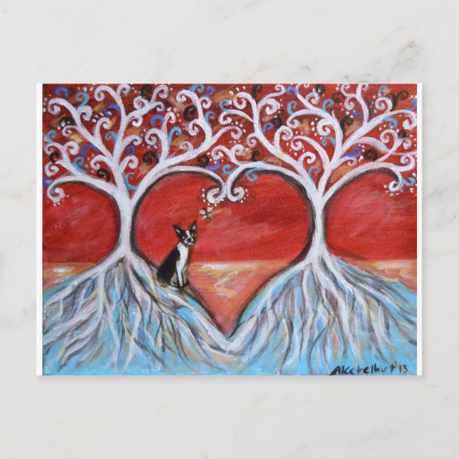 Cartão Postal Boston Terrier Tree of Life Love Hearts (Frente)
