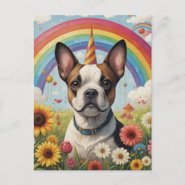 Cartão Postal Boston Terrier Unicorn (Frente)