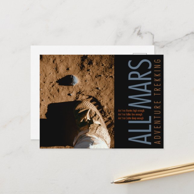 Cartão Postal Bota Espacial Laranja Aventura de Trilha em Marte (Frente/Verso In Situ)