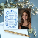 Cartão Postal Botânica Watercolor PERSONALIZADA PHOTO Bat Bar Mi<br><div class="desc">Cartaz perfeito para anunciar um morcego mitzvah, bar mitzvah ou outra celebração judaica! A mão desenhou uma delicada arte de trama de folha para você! TOTALMENTE PERSONALIZÁVEL! Clique em "Personalizar" acima para editar o texto, adicionar sua foto e editar o endereço de retorno no verso. Clique em "editar usando a...</div>