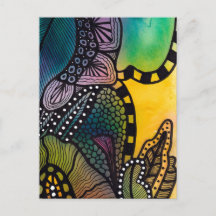 Cartão Postal Botânico Abstrato Verde Amarelo