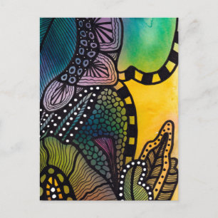 Cartão Postal Botânico Abstrato Verde Amarelo