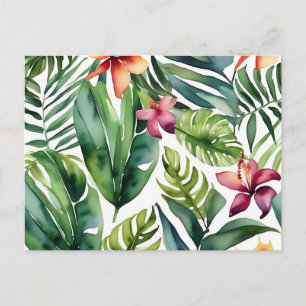 Cartão Postal Botânicos Tropicais Folhagem Vibrante de Aquarela
