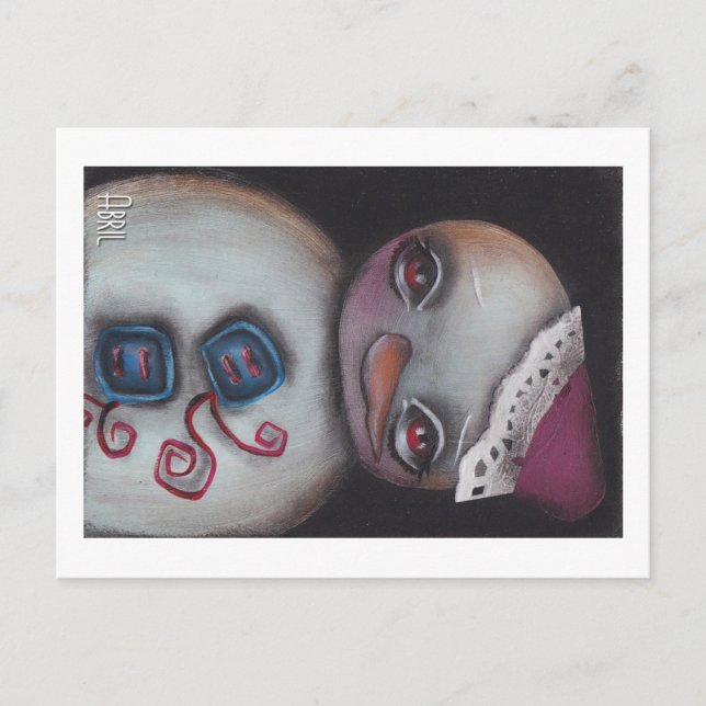 Cartão Postal Botão azul Boneco de neve (Frente)