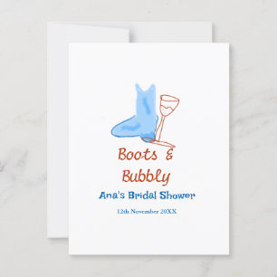 Cartão Postal Botas & champanhe borbulhante fralda de noiva azul
