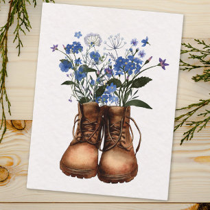 Cartão Postal Botas de caminhada Blue Wildflower Outdoor