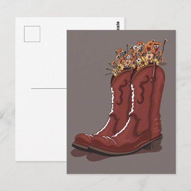 Cartão Postal Botas de Cowboy Com Flores Silvestres (Frente/Verso)