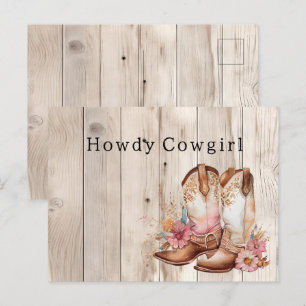 Cartão Postal Botas Florais de Cowgirl Marfim Personalizadas em 