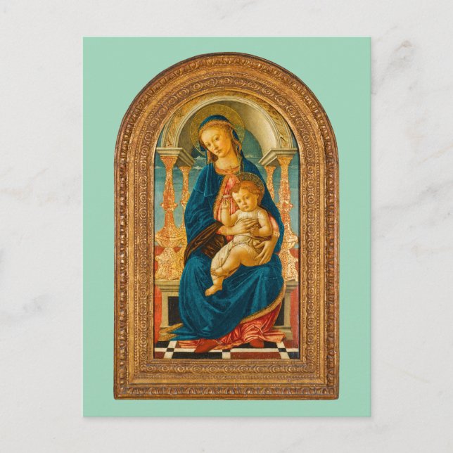 Cartão Postal Botticelli (1445-1510) Madonna & Criança Enthroned (Frente)