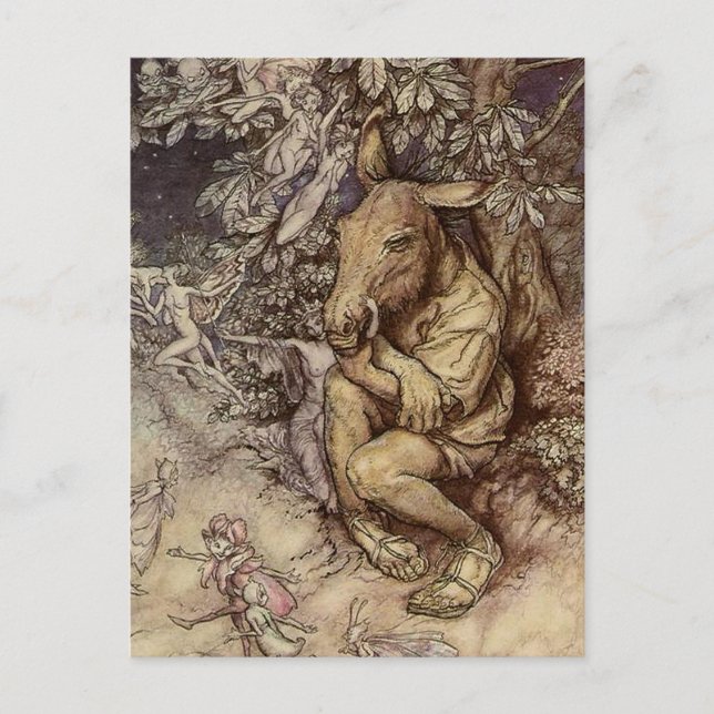 Cartão Postal "Bottom and Titania" por Arthur Rackham (Frente)