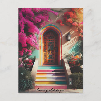 Cartão Postal bougainvillea flores retro