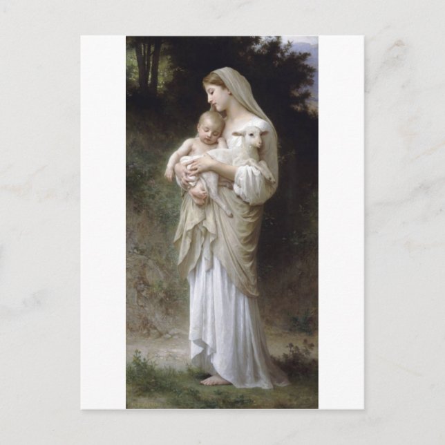 Cartão Postal Bouguereau Innocence Lady Child Lamb (Frente)