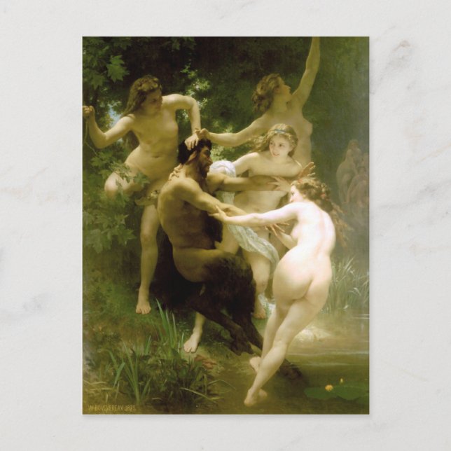 Cartão Postal Bouguereau - Ninfas e Satyre (Frente)