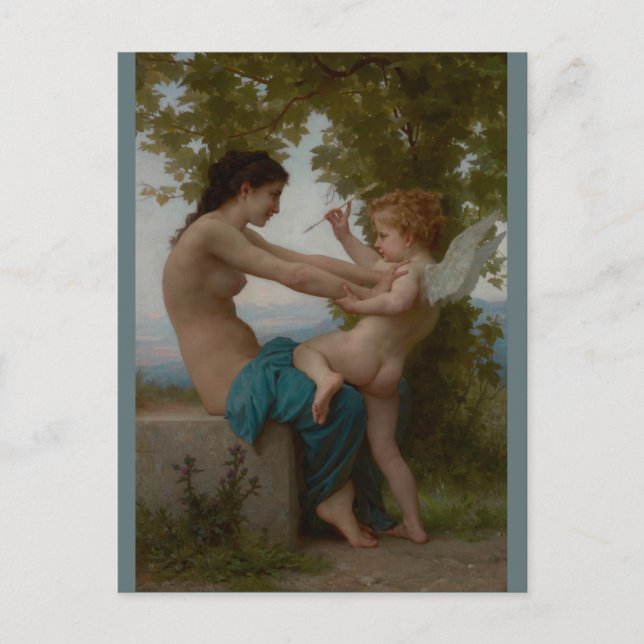 Cartão Postal Bouguereau Young Girl Defendendo Contra Eros (Frente)