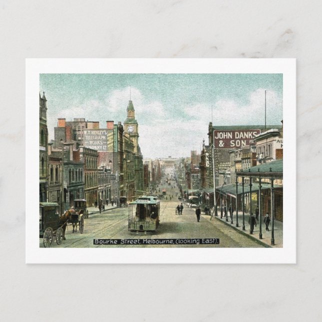 Cartão Postal Bourke Rua, Melbourne, Austrália Vintage. (Frente)