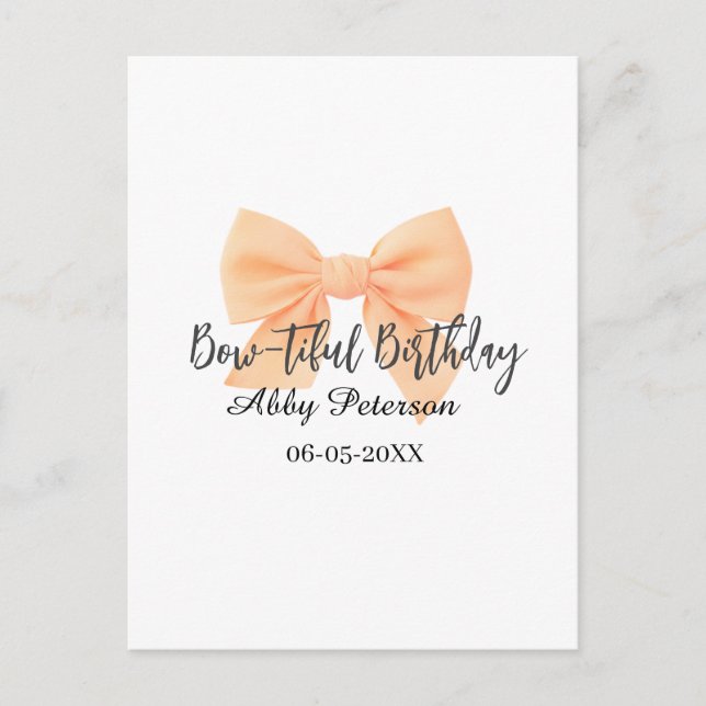 Cartão Postal Bow-tiful birthday orange bow name date simple pas (Frente)