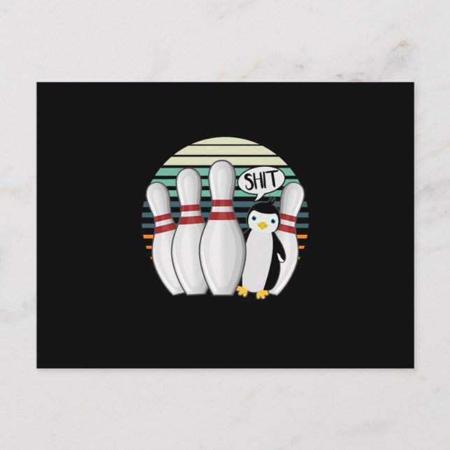 Cartão Postal Bowling Pin Bowler Strike Spin Spare Penguin Gift (Frente)