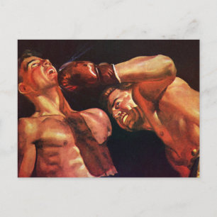 Cartão Postal Boxe Esportivo Antigo, Lutadores de Boxe Soco