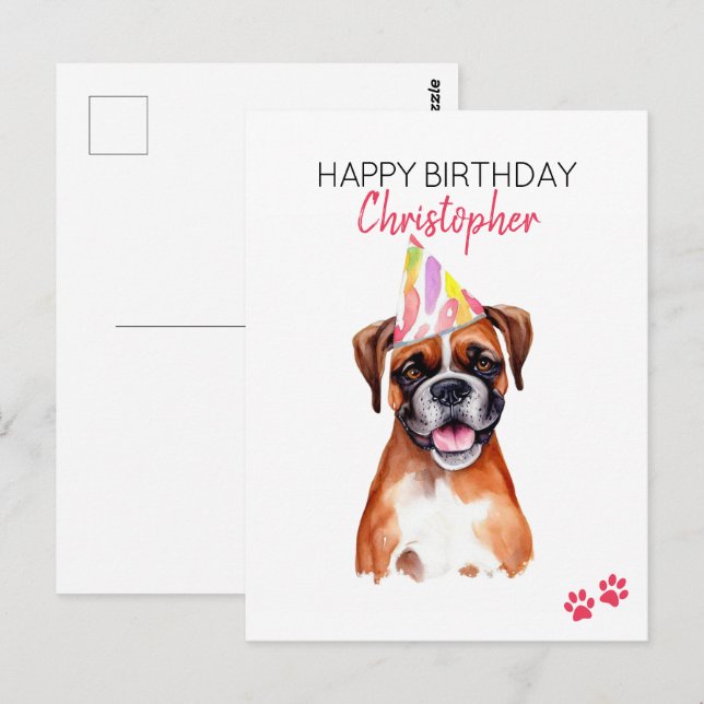 Cartão Postal Boxer Dog Personalizado Feliz Aniversário (Frente/Verso)