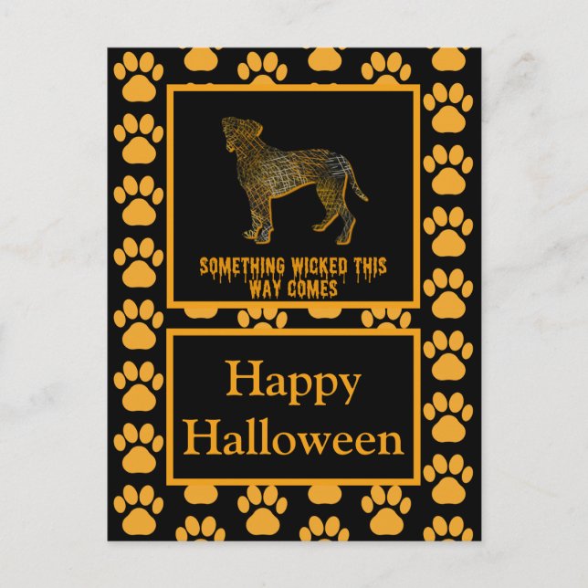 Cartão Postal Boxer Dog Silhouette Happy Halloween Orange (Frente)
