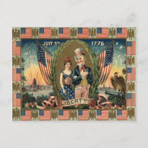 Cartão Postal Boy Firecracker Fireworks US Flag