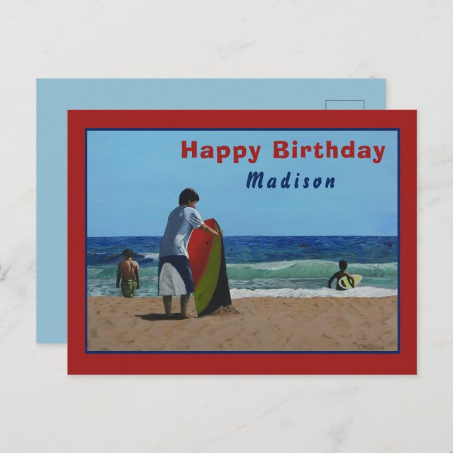 Cartão Postal Boy on The Beach Postcard - Opção Personalizada (Frente/Verso)